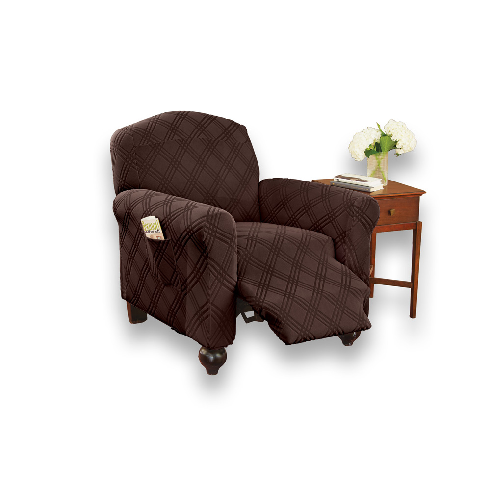 Double Diamond Form Fit Stretch Furniture Slipcover, Chocolate, Recliner