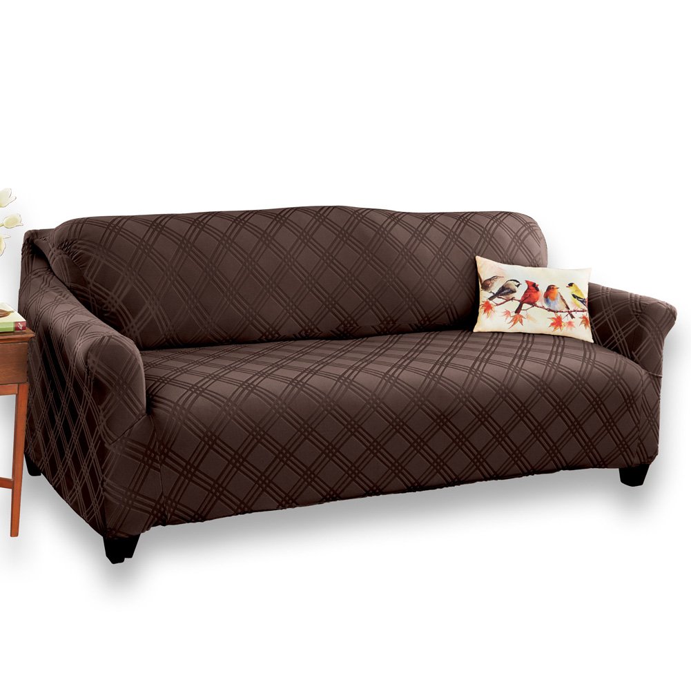 Double Diamond Form Fit Stretch Furniture Slipcover, Chocolate, Sofa