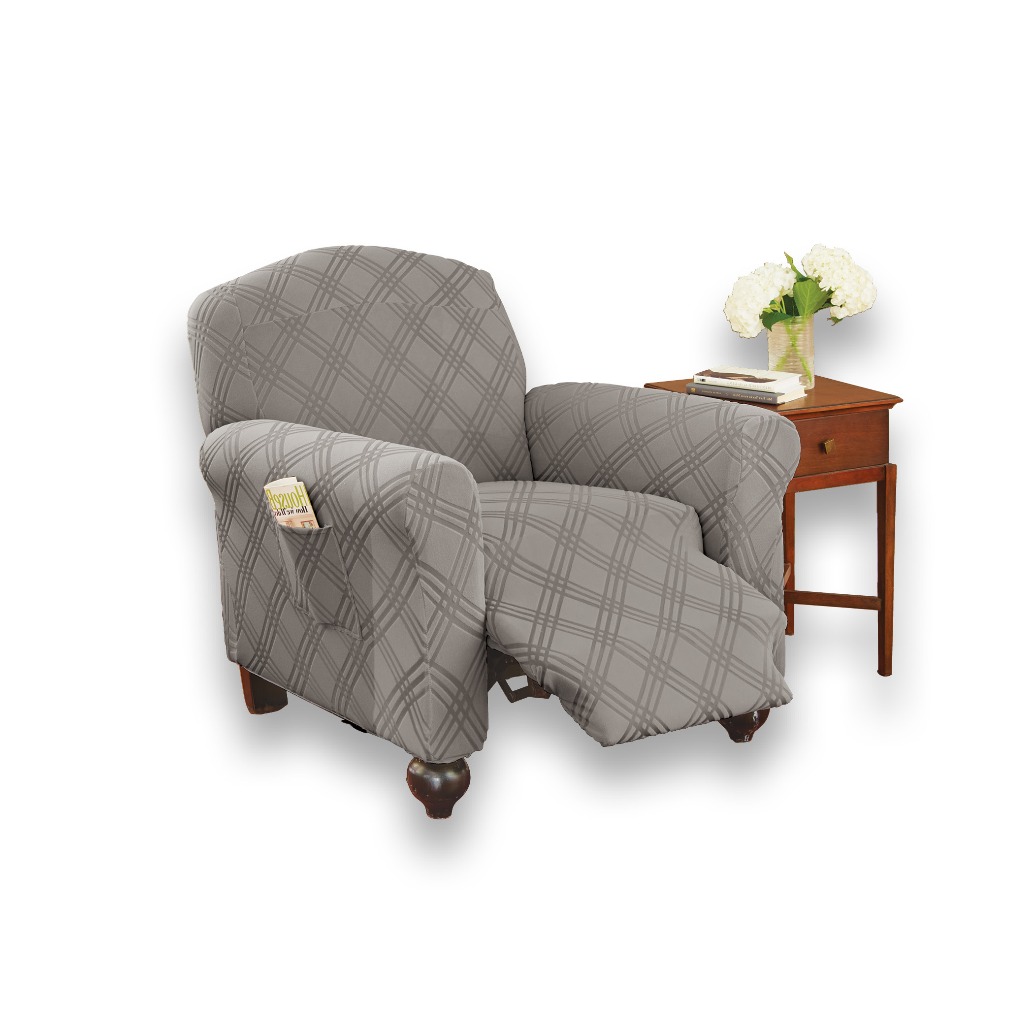 Double Diamond Stretch Furniture Cover Gray Recliner