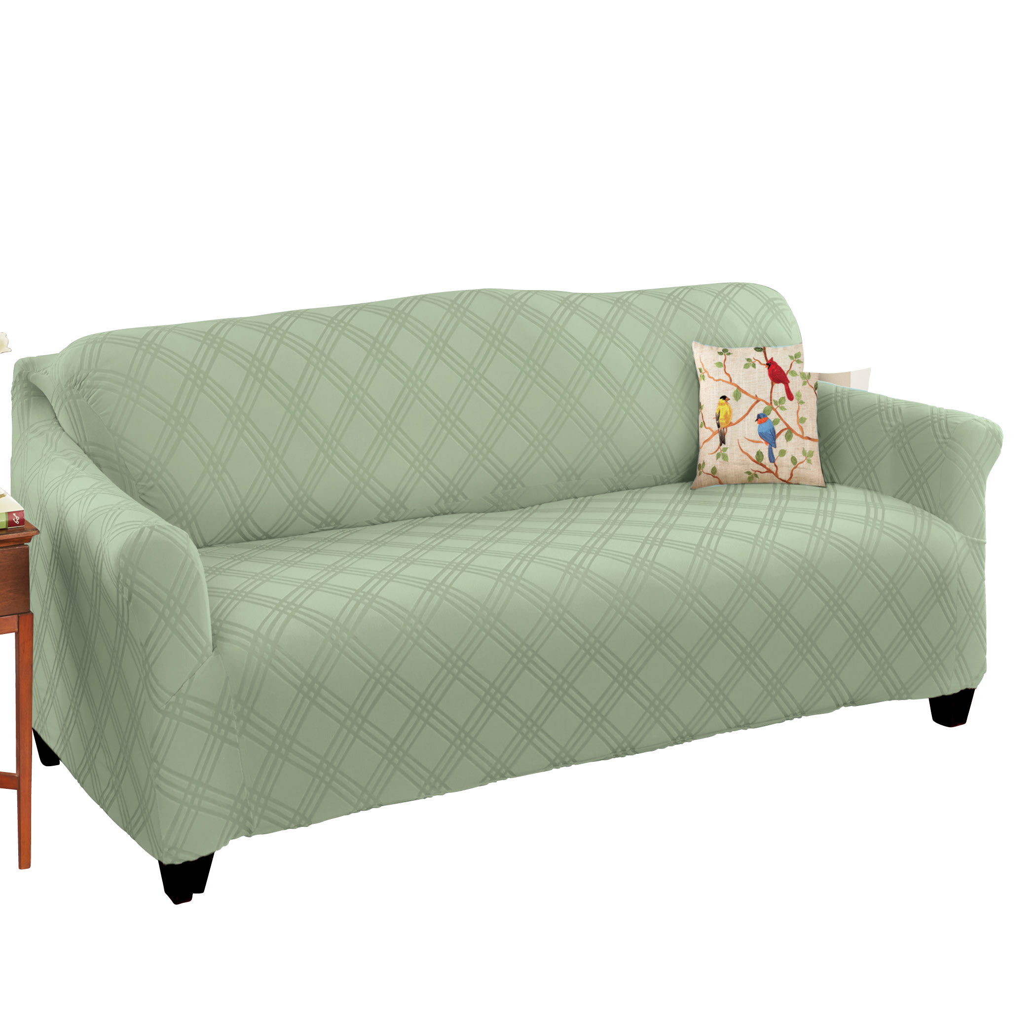 Double Diamond Stretch Furniture Cover Sage Sofa