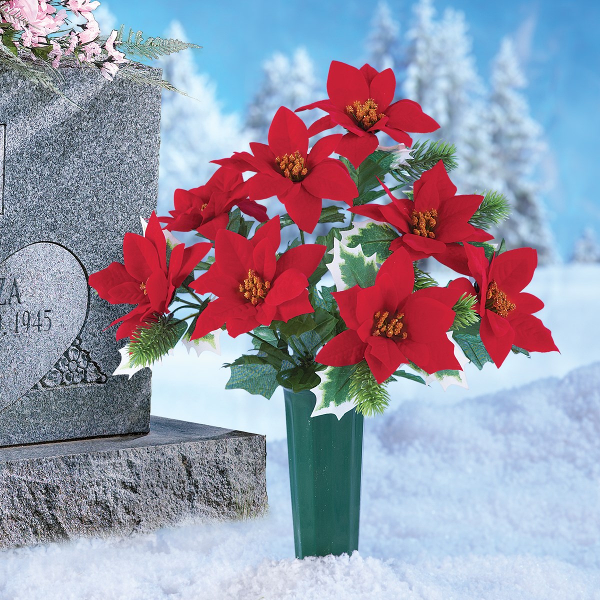 Poinsettia Memorial Vase Outdoor Stake Collections Etc.