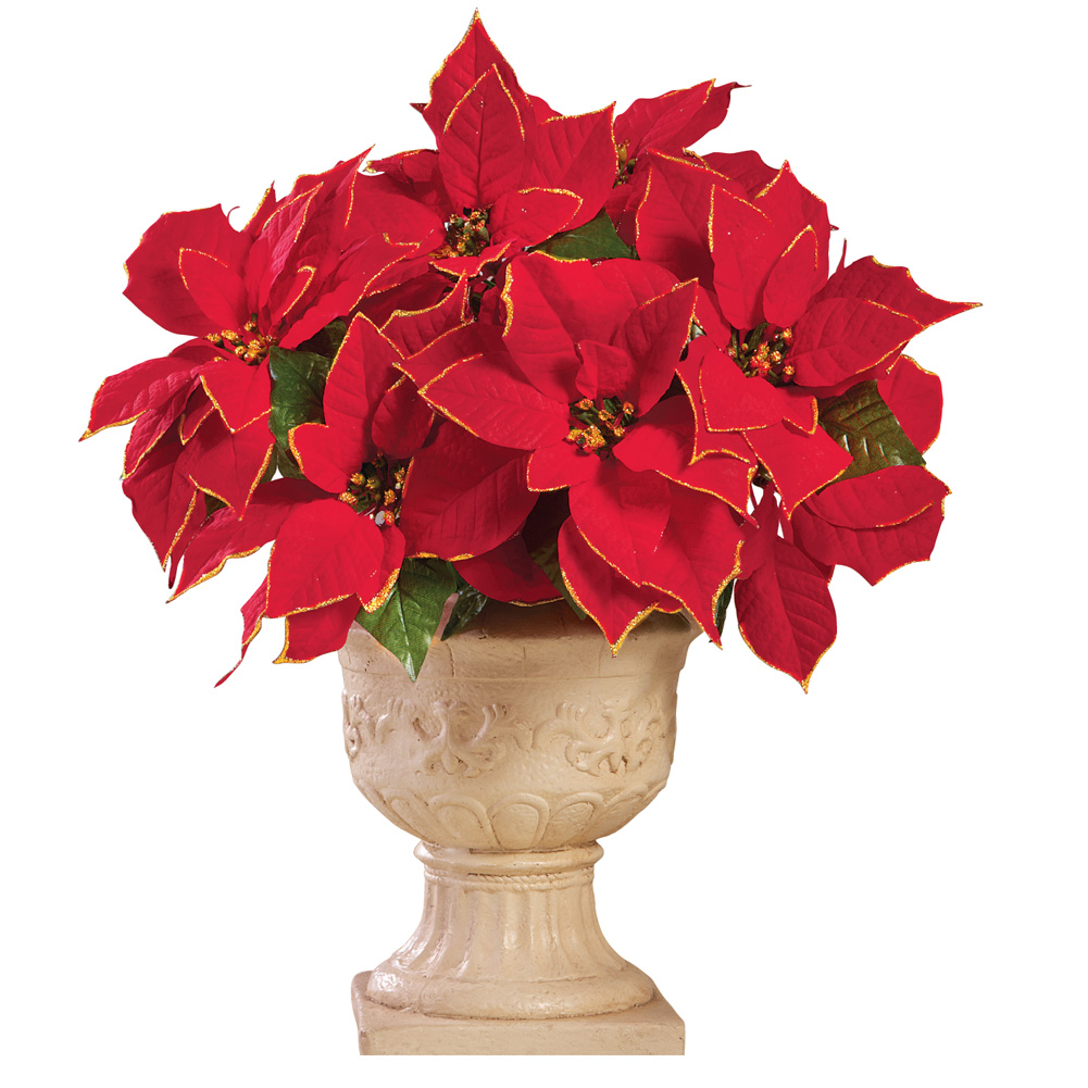Glitter Holiday Red Poinsettia Bushes with Gold Accents - Set of 3, Indoor and Outdoor Christmas Decor
