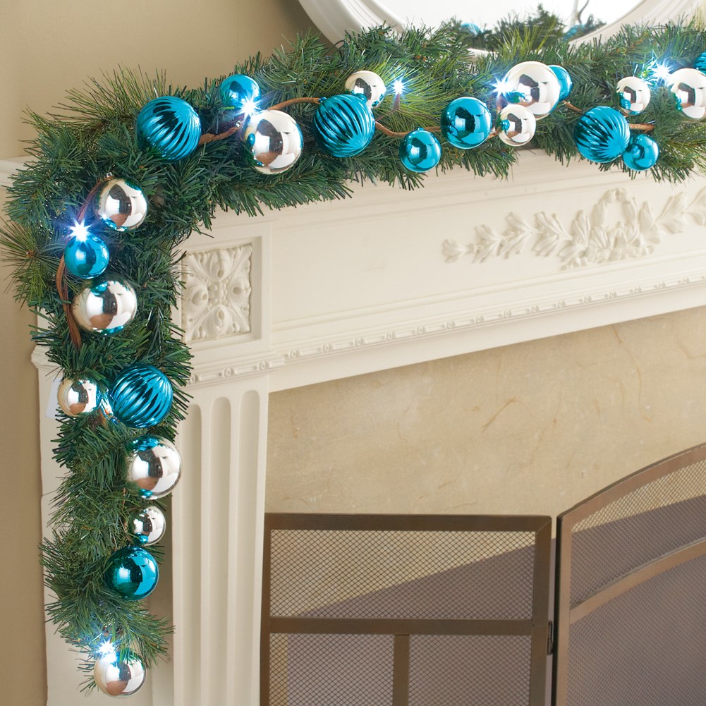 Lighted Blue and Silver Ornament Ball Garland Collections Etc.