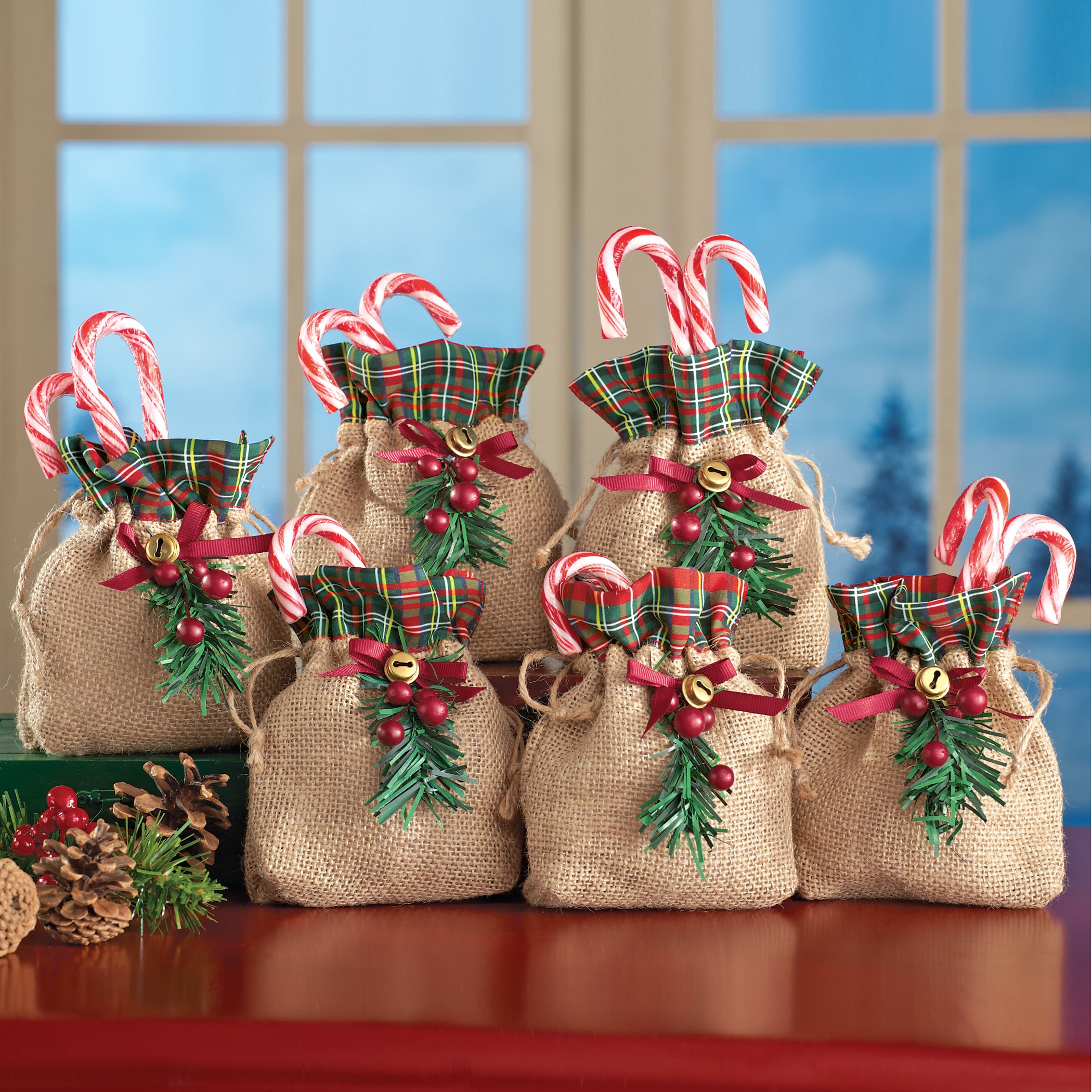 Holiday Burlap Treat Bags - Set of 6  Collections Etc.