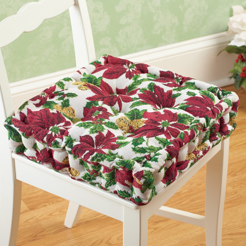 Holiday Poinsettia Tufted Chair Cushion Collections Etc.