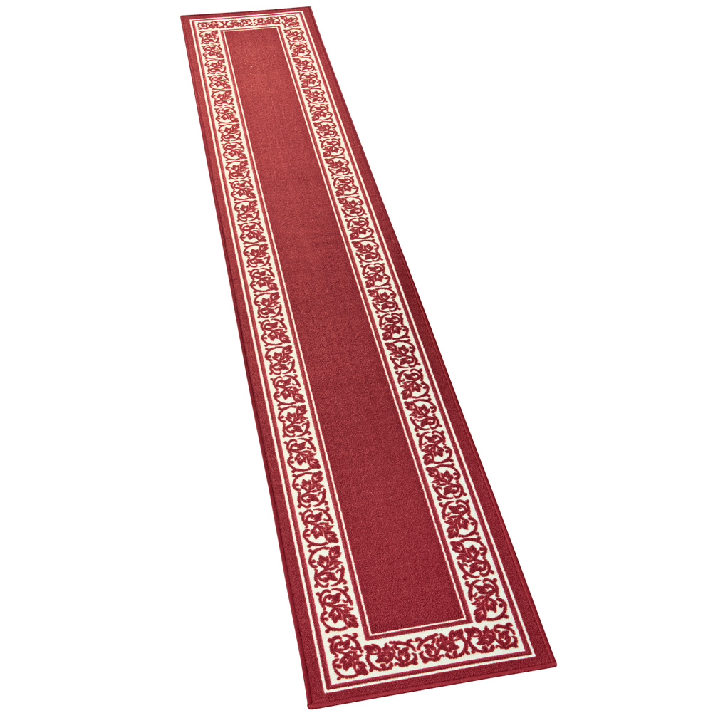 Extra Long Floral Skid-Resistant Border Rug, Burgundy, 20" X 90"