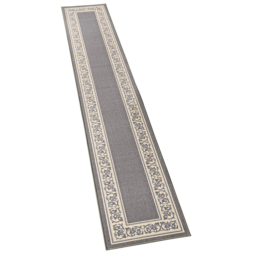 Extra Long Floral Skid-Resistant Border Rug, Grey, 20" X 120"