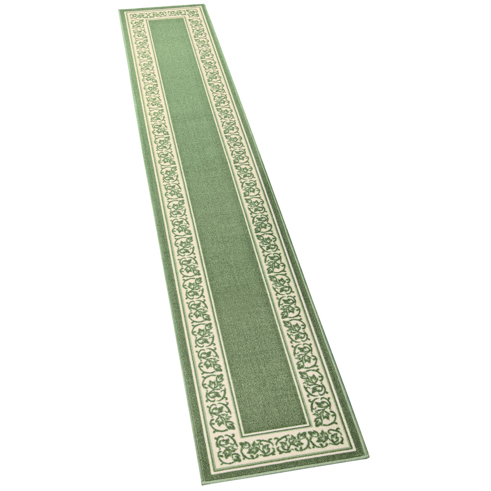 Extra Long Floral Skid-Resistant Border Rug, Sage, 20" X 90"