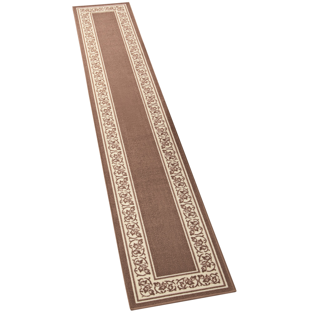 Extra Long Floral Skid-Resistant Border Rug, Sand, 20" X 90"