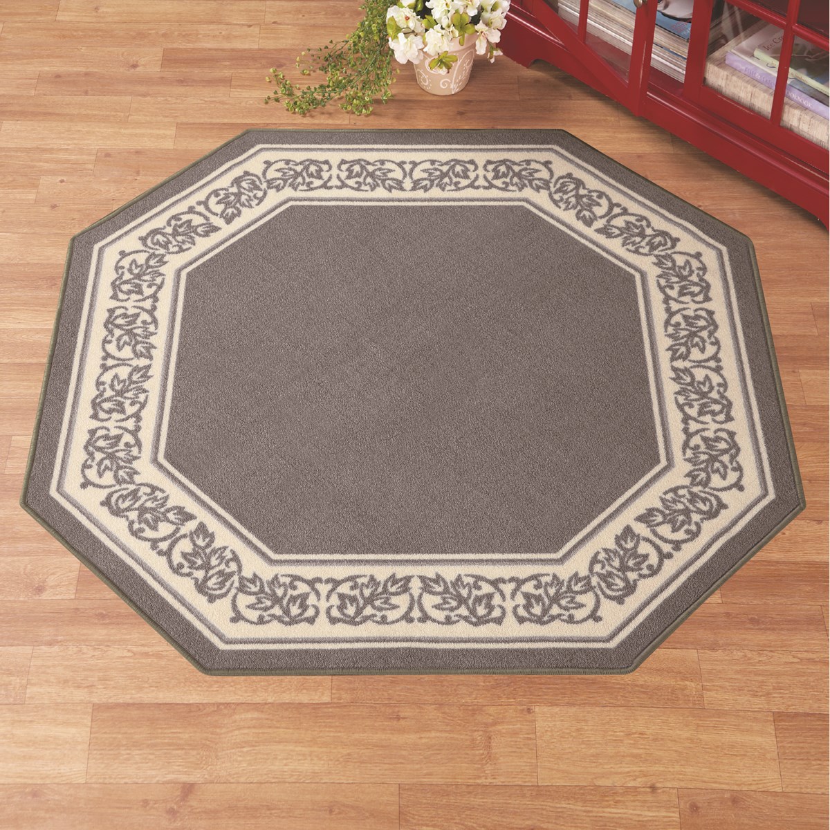 Floral Border Octagon Accent Rug | Collections Etc.