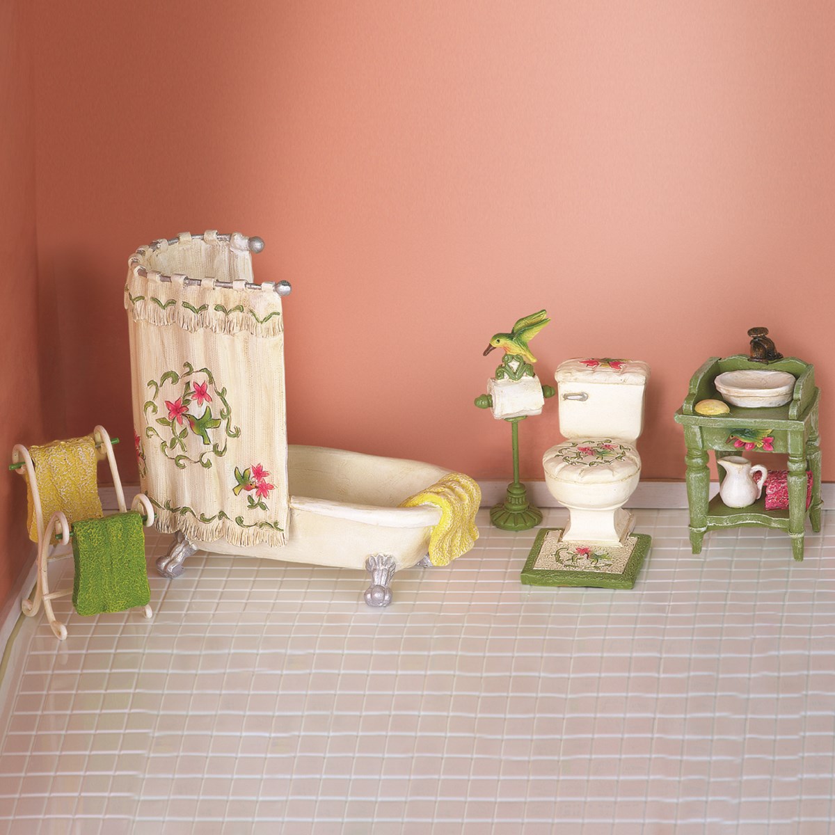 Miniature Hummingbird Bathroom Set 5pc Collections Etc Miniature Hummingbird Bathroom Set