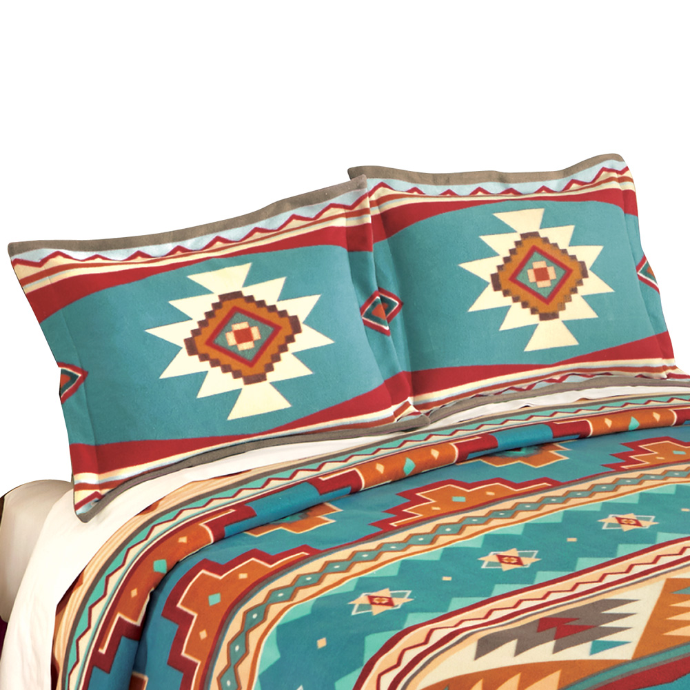 Southwest Cheyenne Aztec Native American Turquoise Fleece Pillow Sham