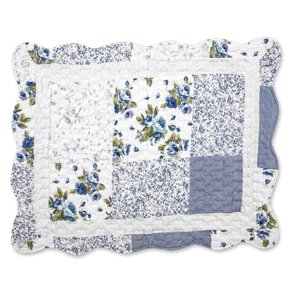 Hadley Floral Patchwork Quilted Pillow Sham, Blue