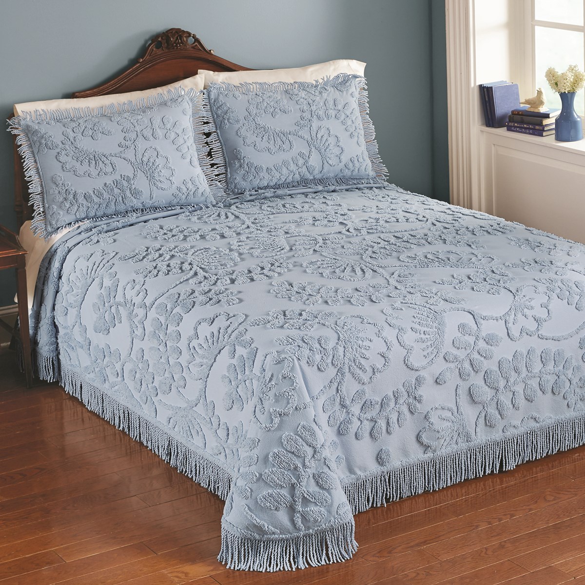 Botanical Chenille Bedspread with Fringe Border | Collections Etc.