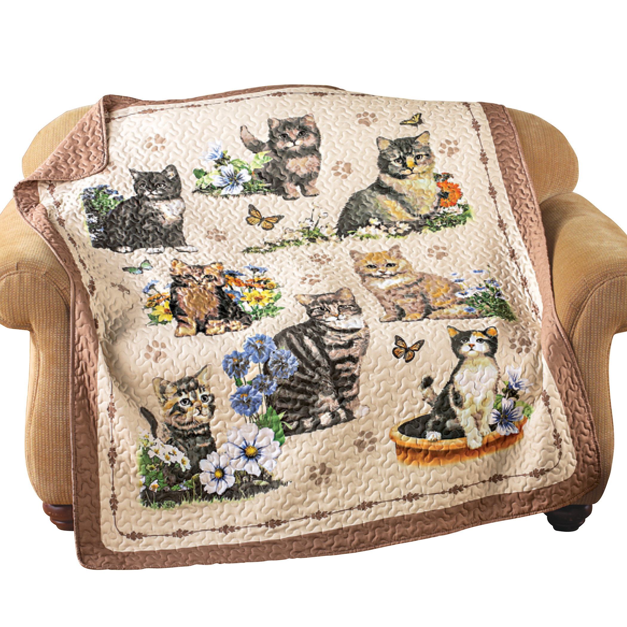 Quilted Charming Cat Collage Throw 60" x 50" x 0.14" Brown, 60" x 50" x 0.14"