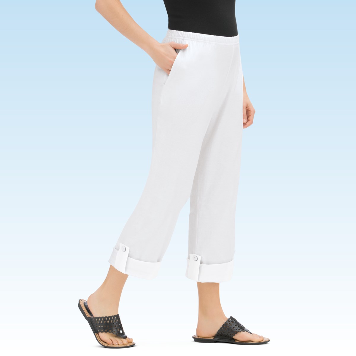 Convertible Elastic Waist Knit Capri Pants Collections Etc.