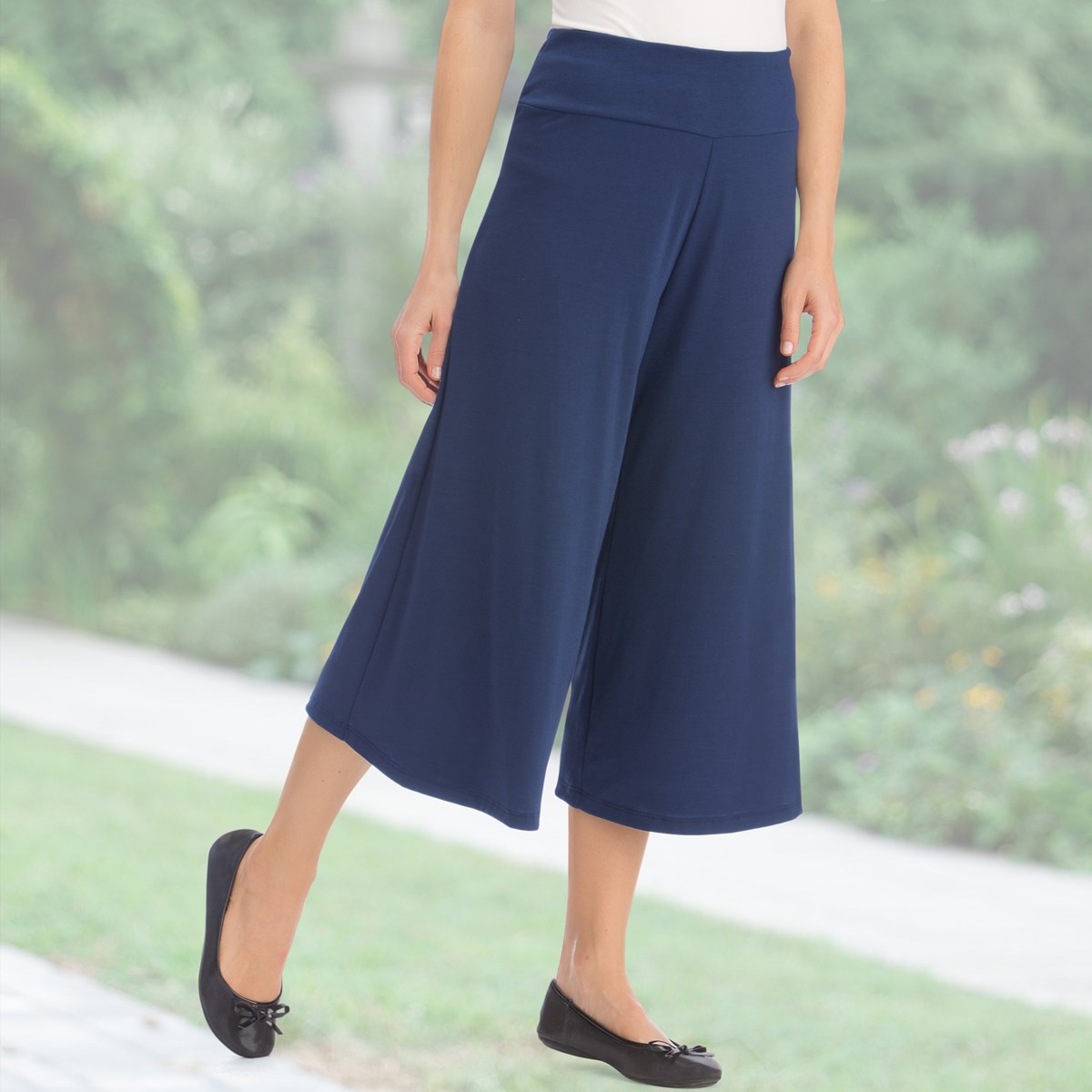 Knit Gaucho Pants with Elastic Waistband Collections Etc.