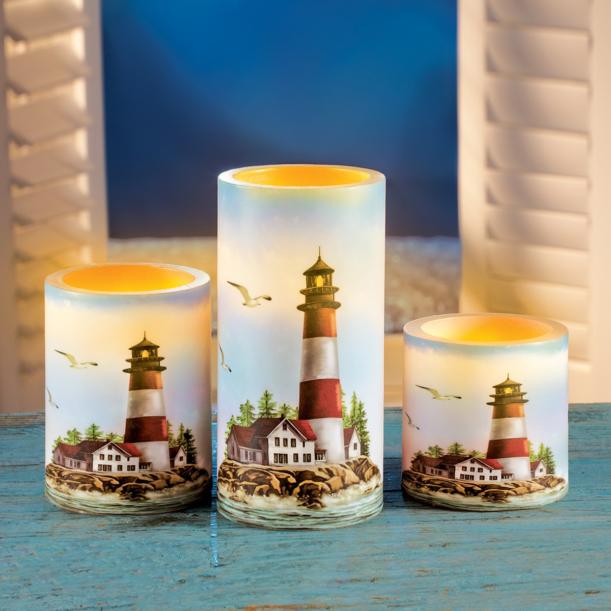 LED Nautical Lighthouse Candles Set of 3 Collections Etc.