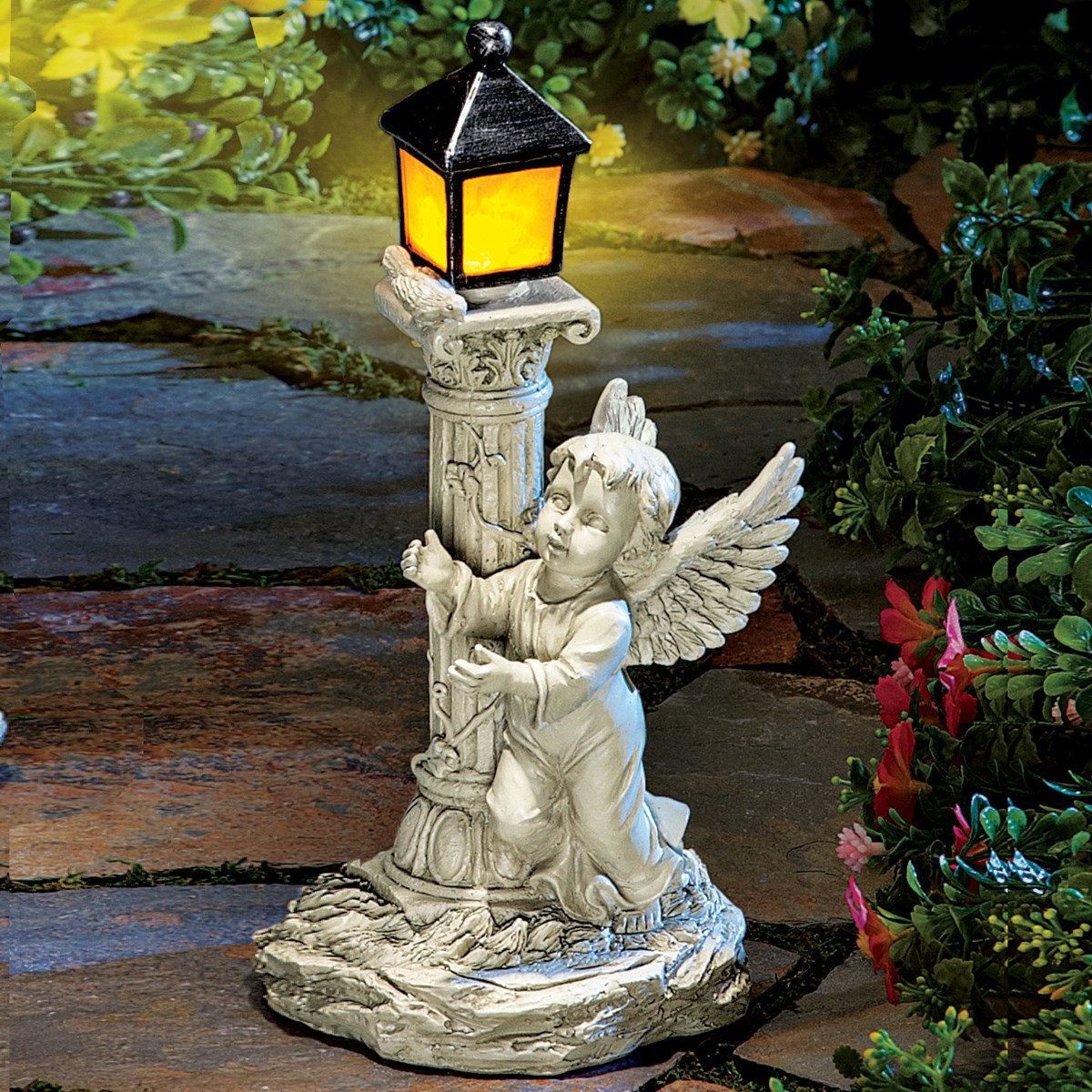 Cherub Garden Statue with Solar Lantern | Collections Etc.