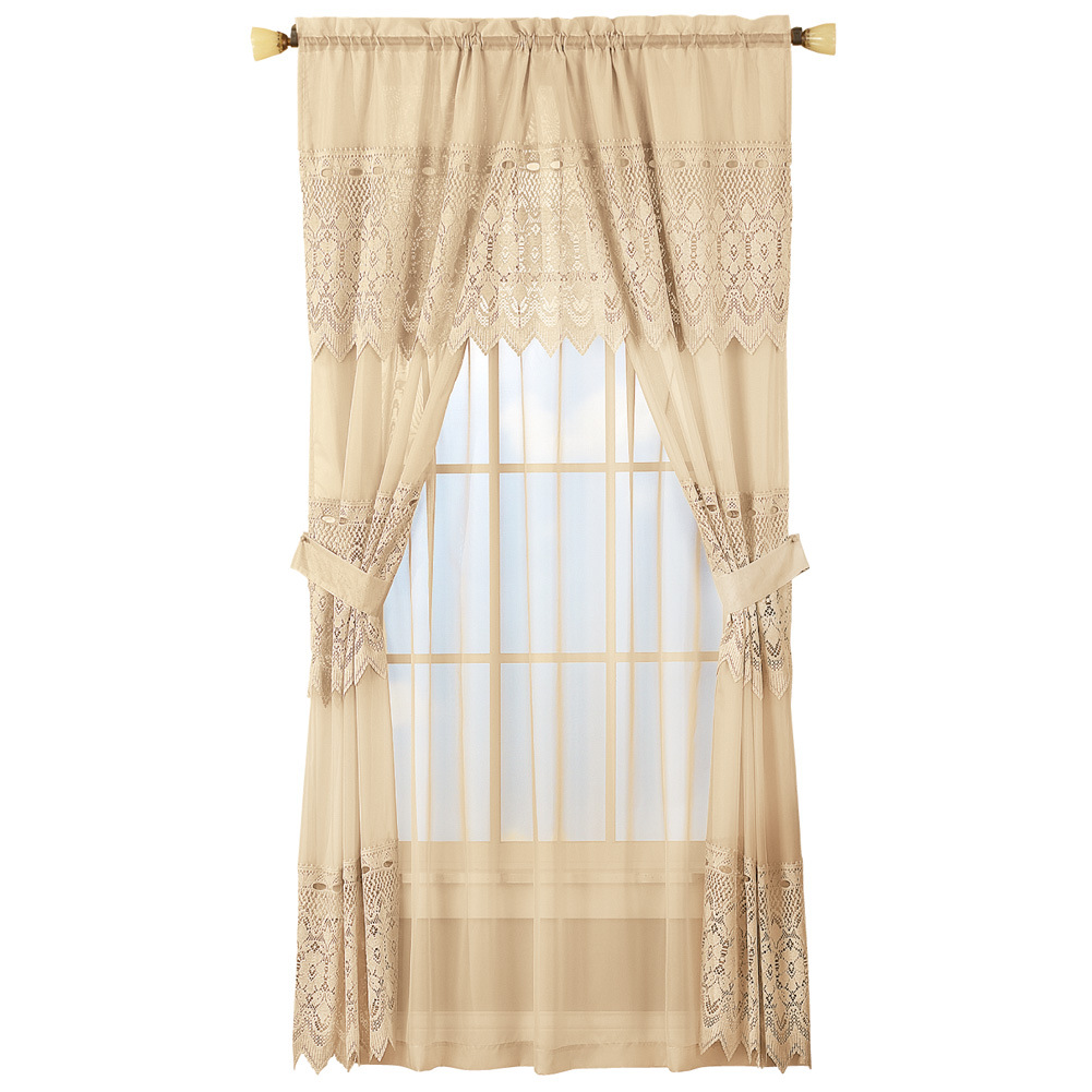 Sheer Lace Curtain and Valance Set Cream