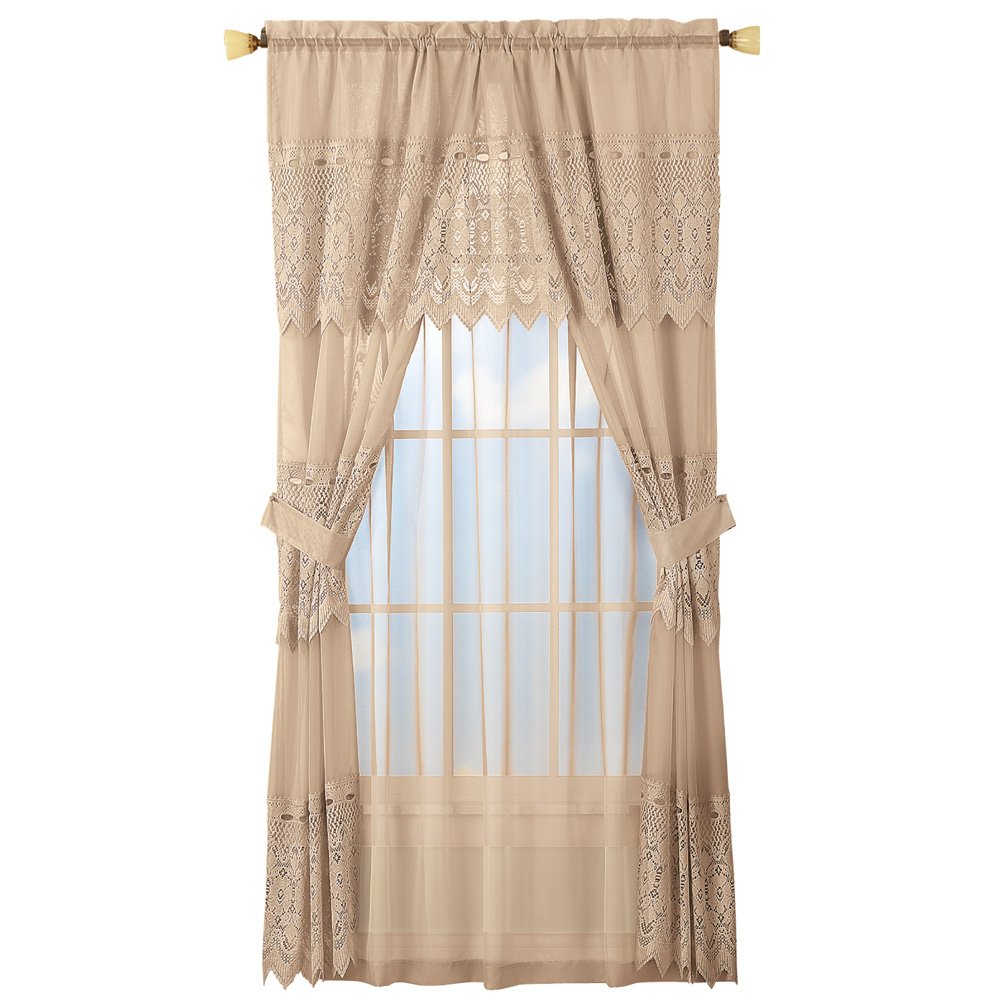 Sheer Lace Curtain and Valance Set Taupe