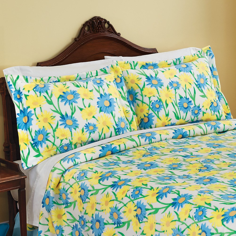 Blue and Yellow Daisy Fleece Pillow Sham Collections Etc.