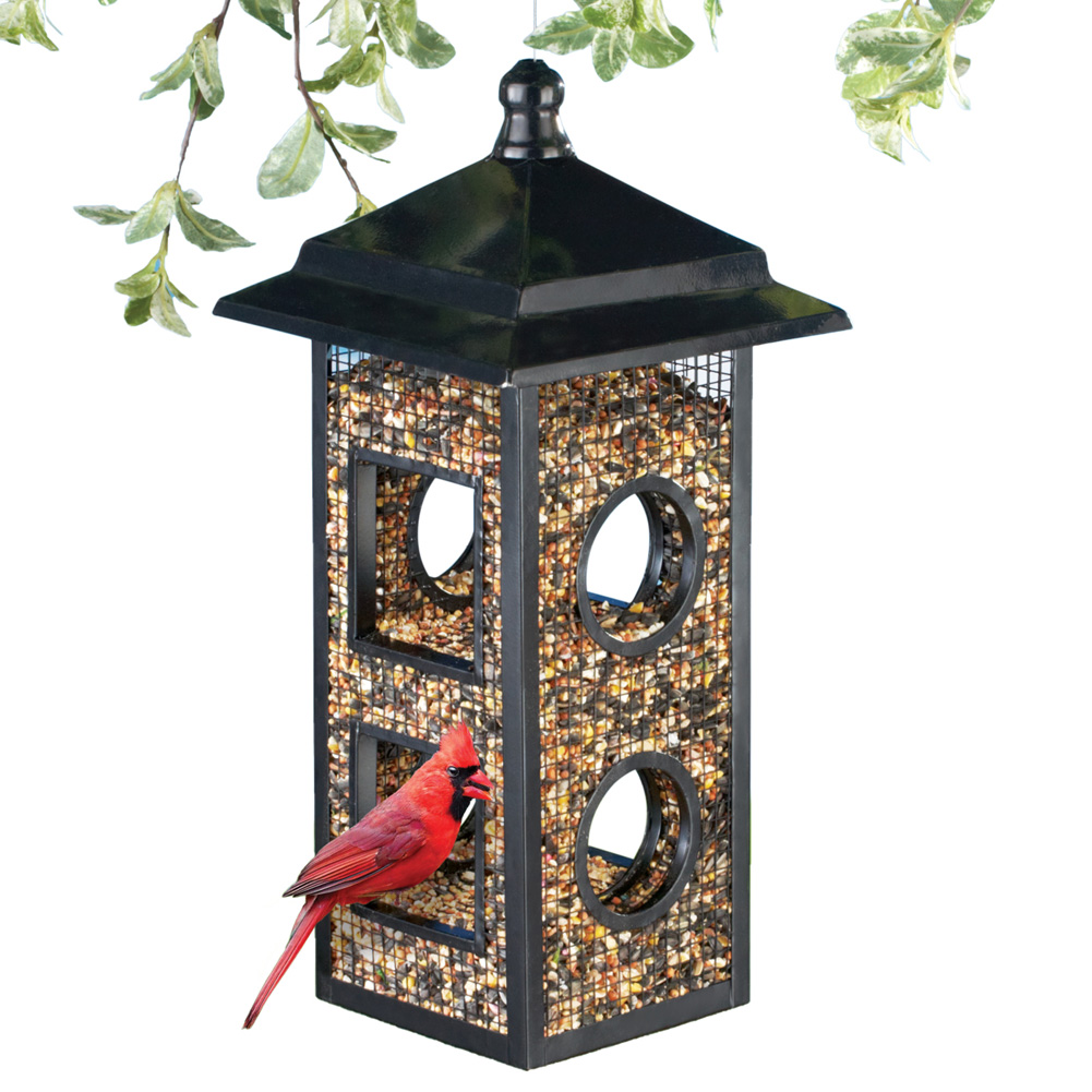 Black Metal Fly Through Hanging Bird Feeder - Yard Decorations for Bird Lovers