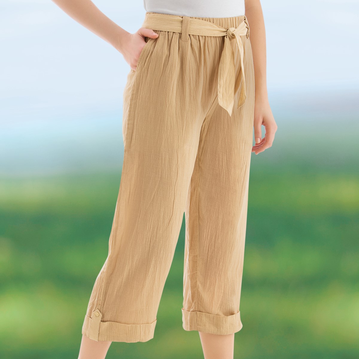 Tab Cuff Gauze Capri Pant Collections Etc.