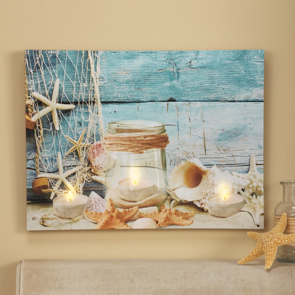 Lighted Seashell Beach Scene Canvas Collections Etc.