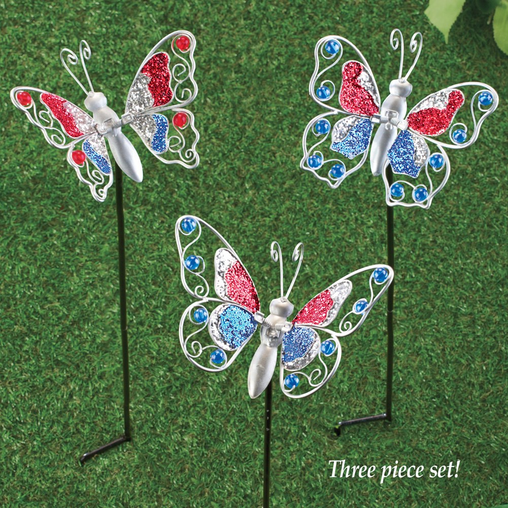 Patriotic Butterfly Garden Stakes Set of 3 Collections Etc.