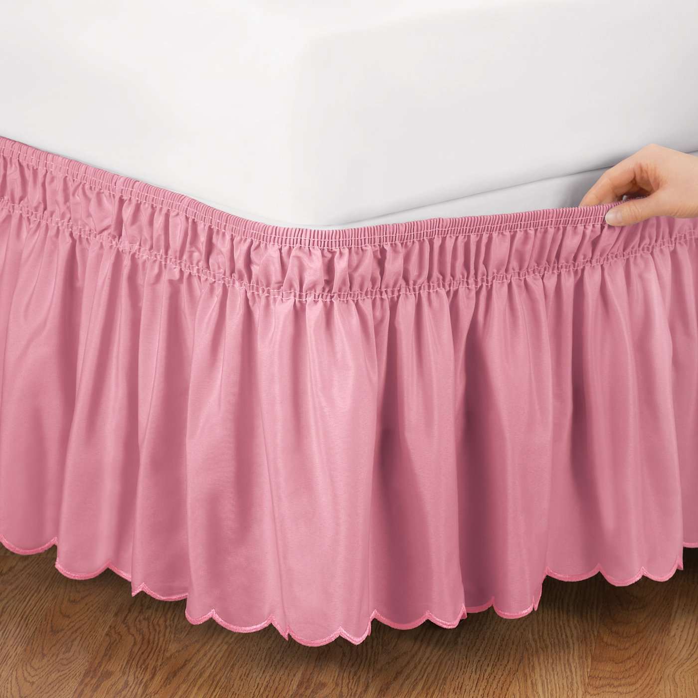 Scalloped Elastic Bed Wrap Around, Easy Fit, Dust Ruffle Bedskirt - Picture 14 of 18