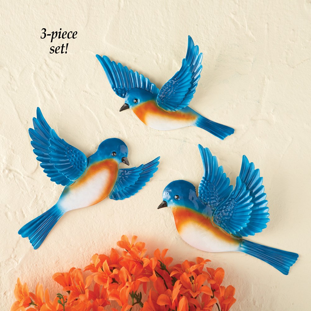 Flying Blue Birds Wall Decor Set of 3 Collections Etc.