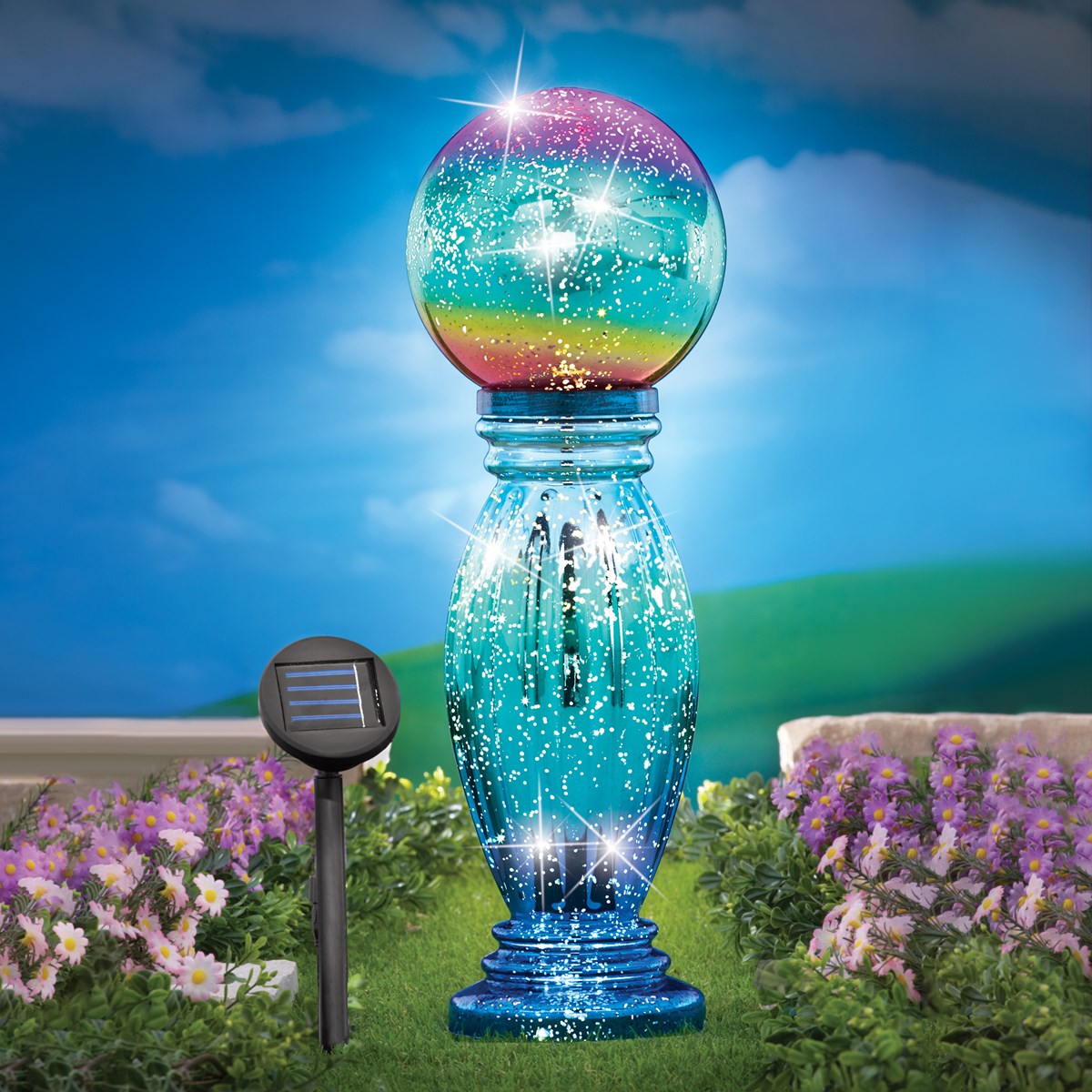 Glass Column Gazing Ball with Solar Light Collections Etc.