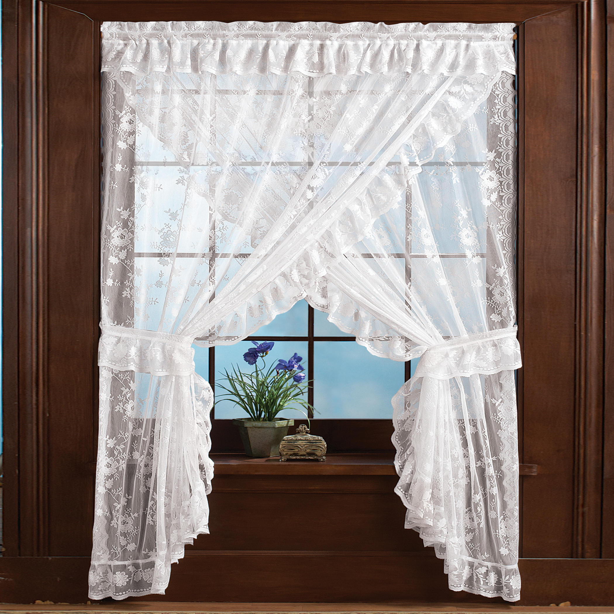 Lace Priscilla Ruffle Curtain Set Collections Etc Lace Priscilla Ruffle Curtain Set