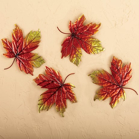 Metal Autumn Leaves Wall Decor Set Of 4 Metal Autumn Leaves Wall Decor Set Of 4