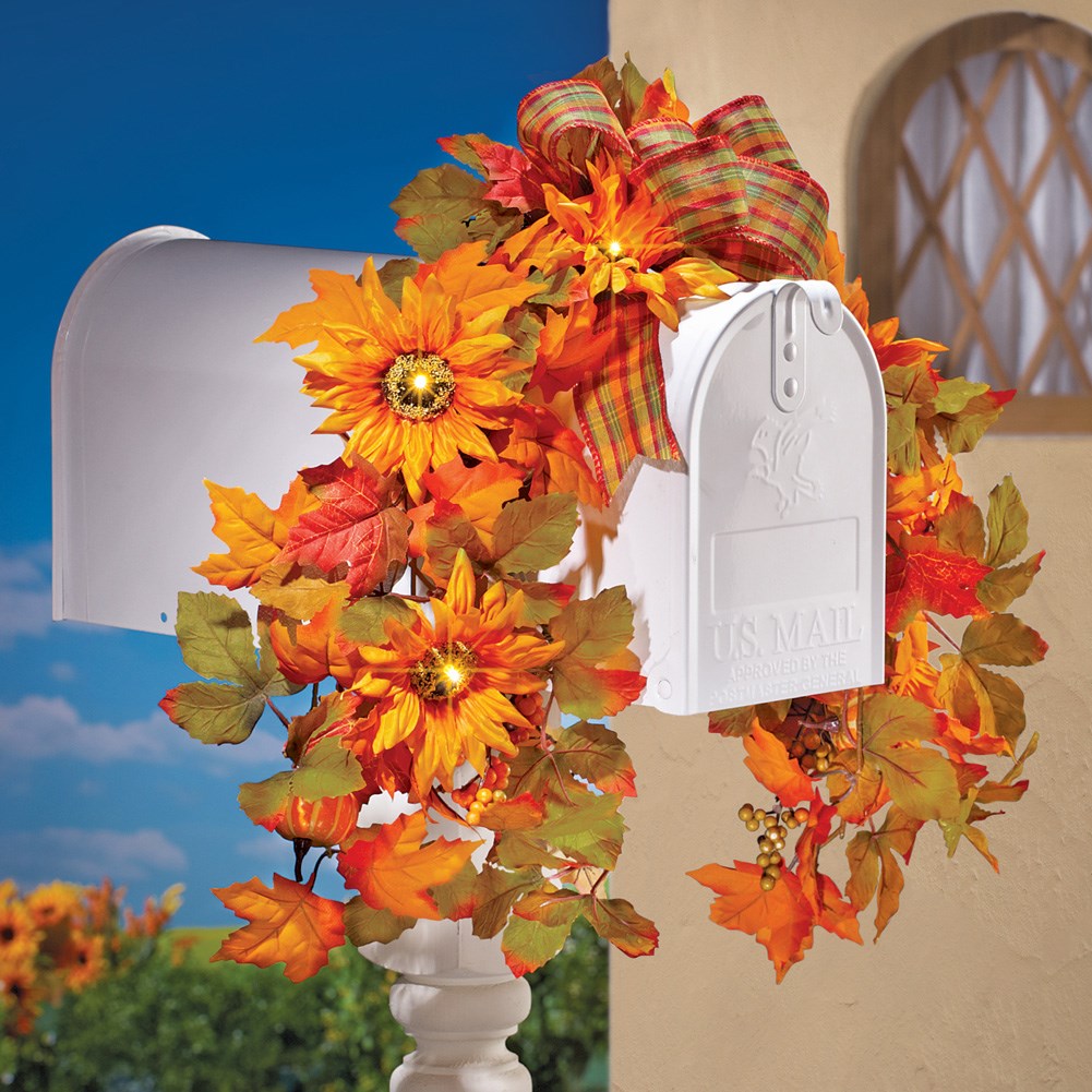 Fall Floral Mailbox Decoration with Lights Collections Etc.