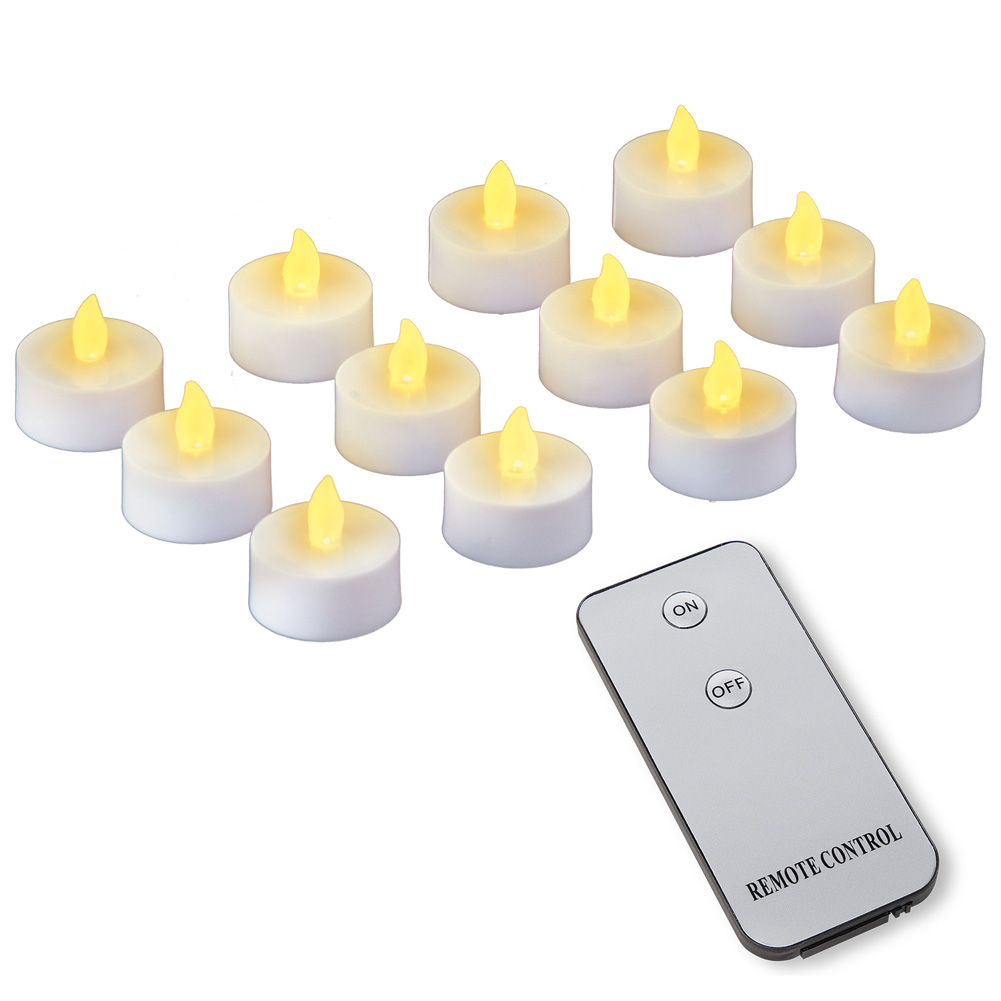 Led Tealight Candles with Remote - Set of 12, Yellow
