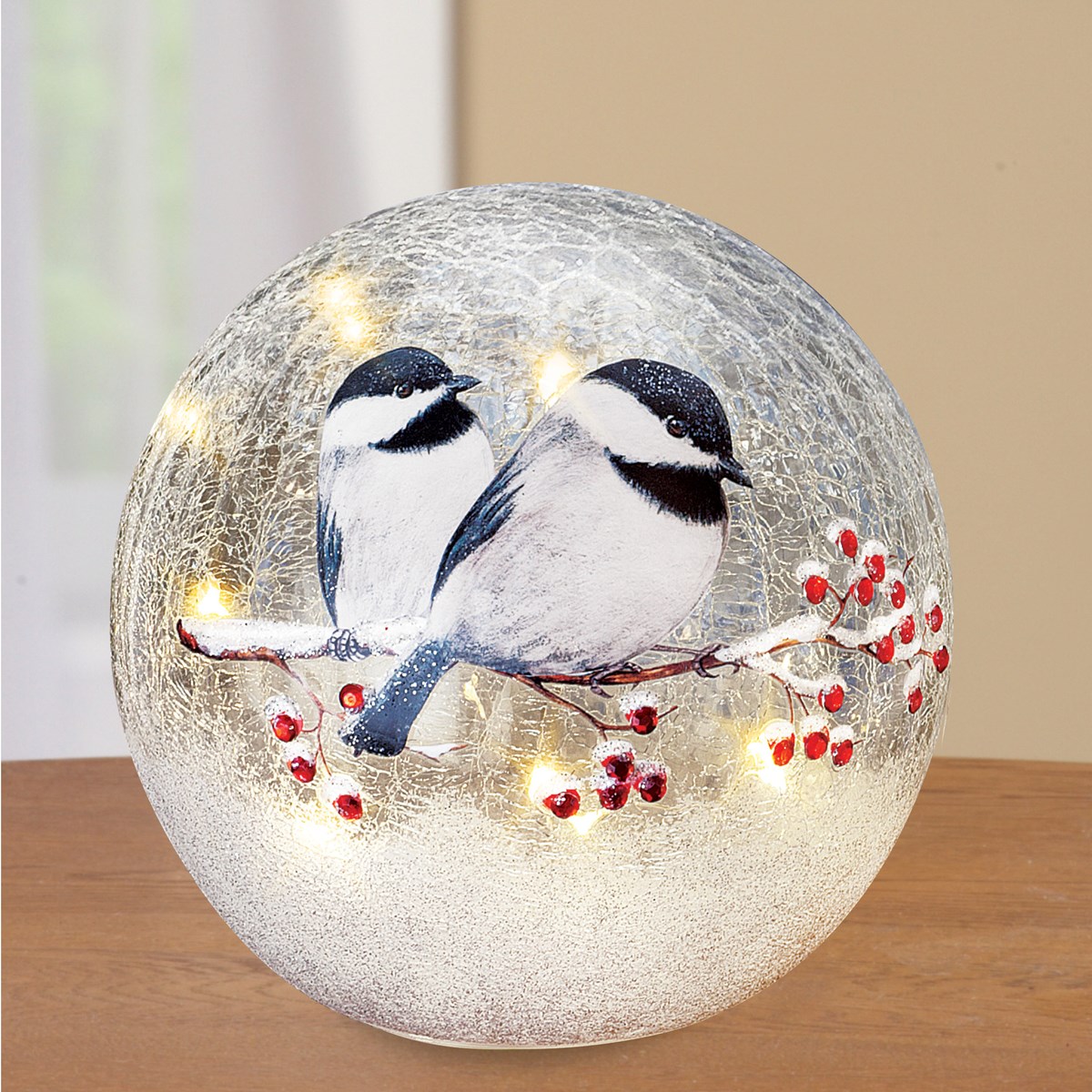 Lighted Chickadee Tabletop Glass Ball Collections Etc.
