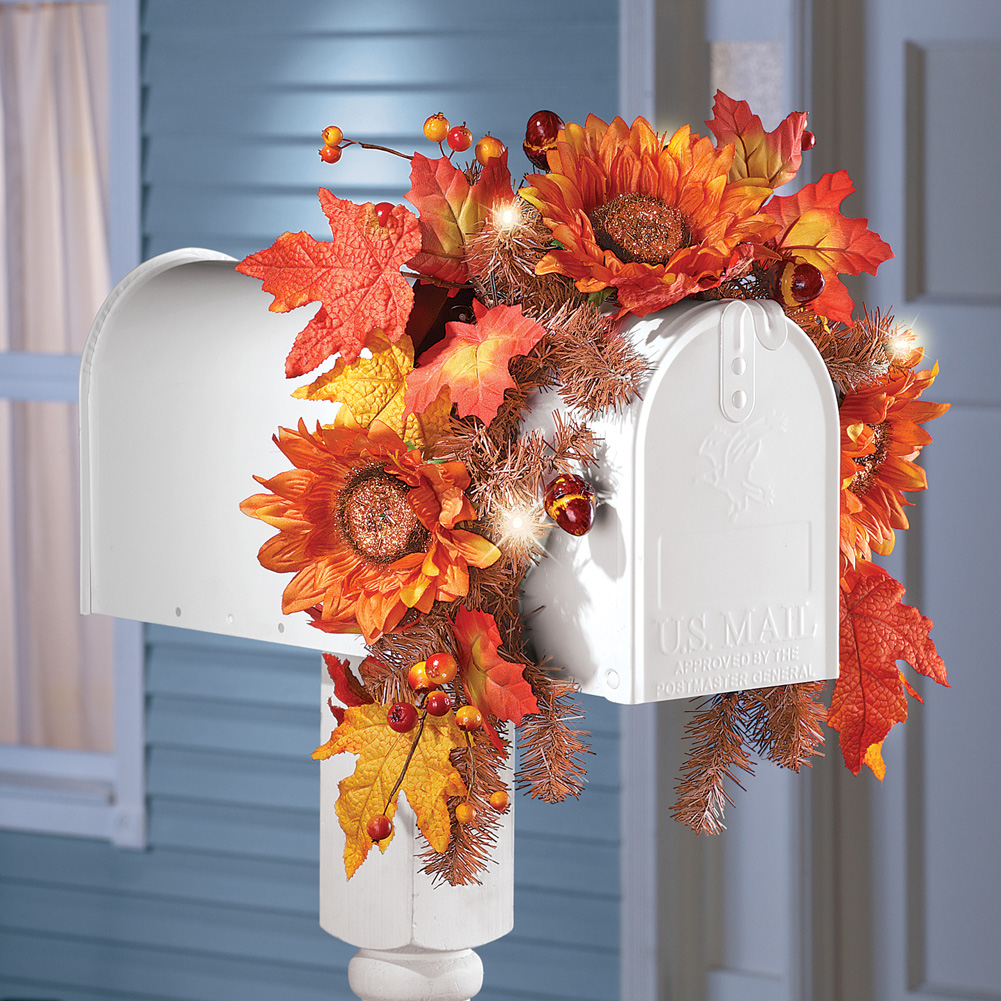 Solar Autumn Sunflower Harvest Mailbox Swag Collections Etc