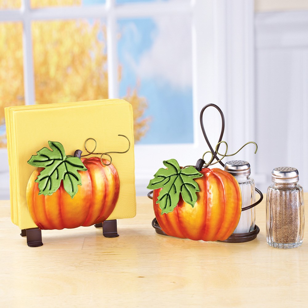Decorative Pumpkin Napkin Holder & Salt and Pepper Shaker Set