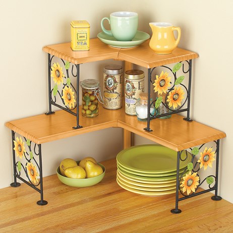 Two Tiered Sunflower Corner Shelves Collections Etc Two Tiered Sunflower Corner Shelves