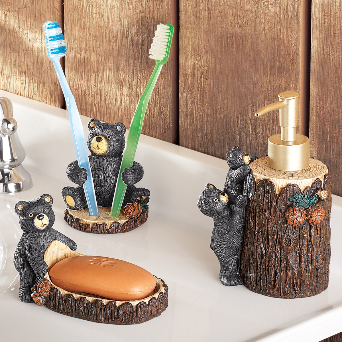 Woodland Bear Bath Accessories Set of 3 Collections Etc.