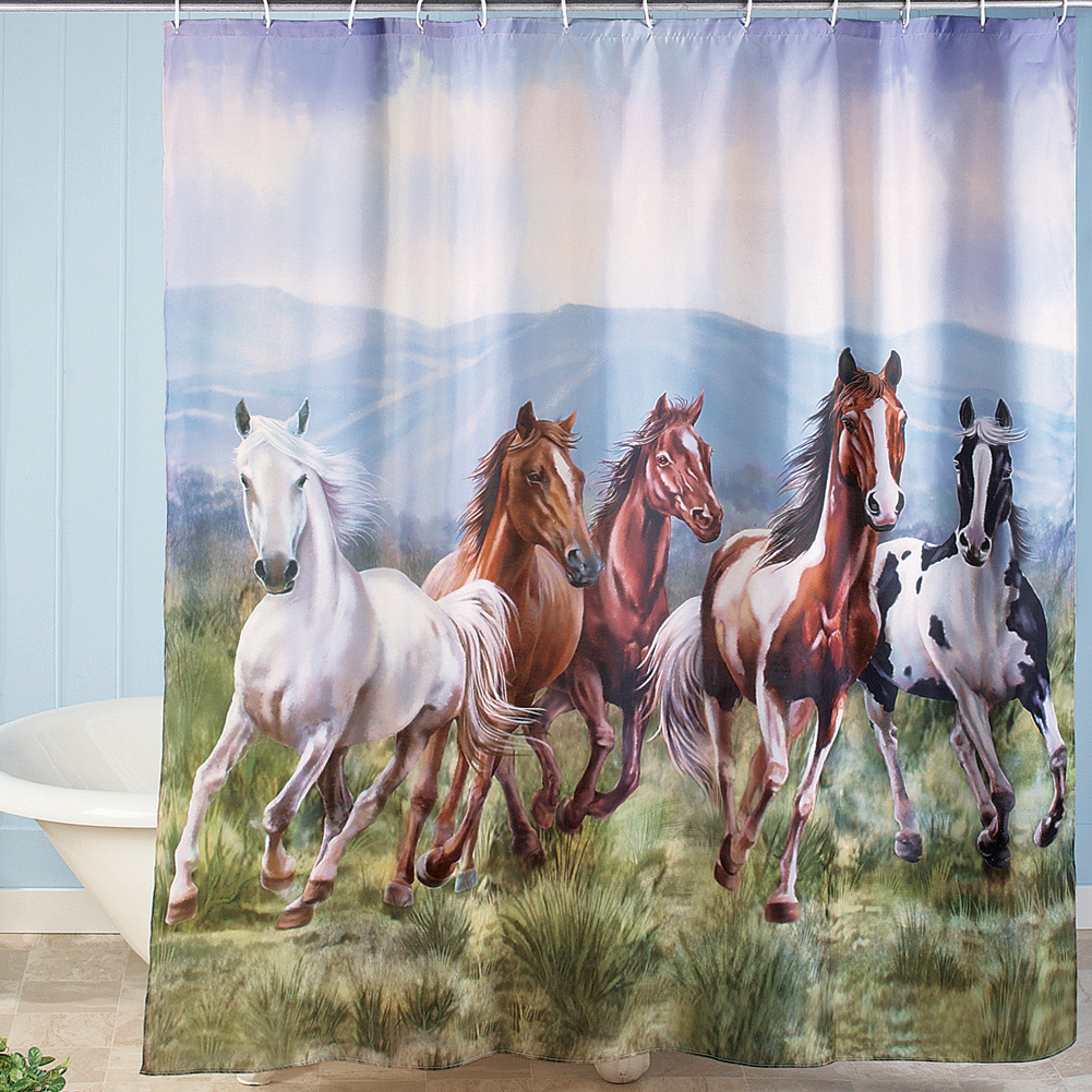 Black White Shower Curtain Dog Horse Friend Print for Bathroom