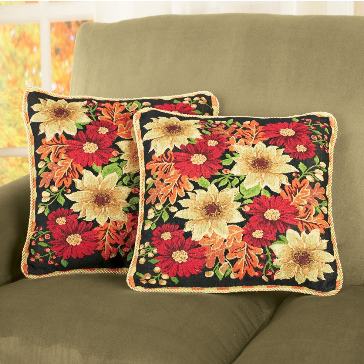 Autumn Flowers Pillow Covers Set of 2 Collections Etc.