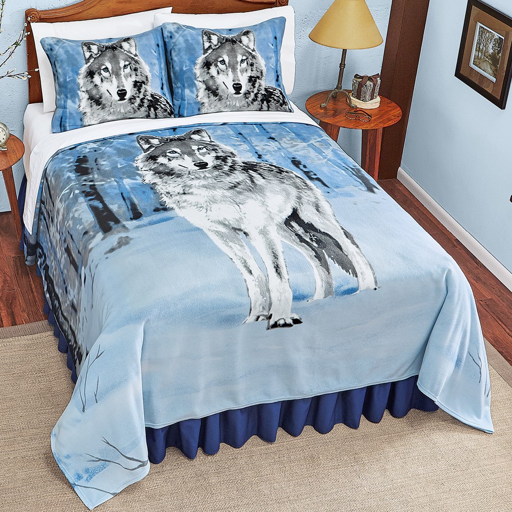 Winter Wolf Fleece Coverlet Blanket Collections Etc.