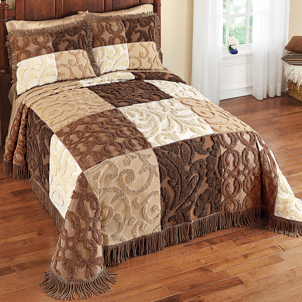 Mocha Patchwork Chenille Bedspread Collections Etc.