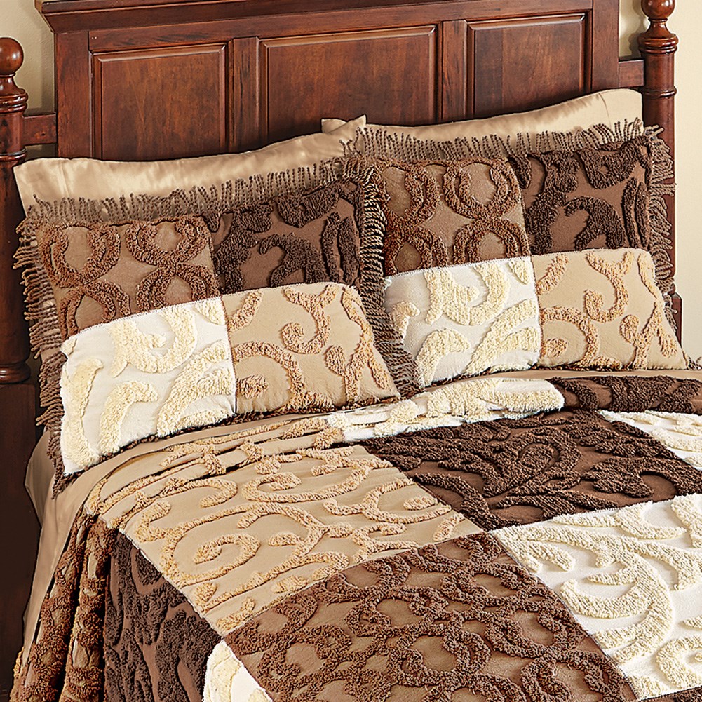 Mocha Patchwork Chenille Pillow Sham Collections Etc.
