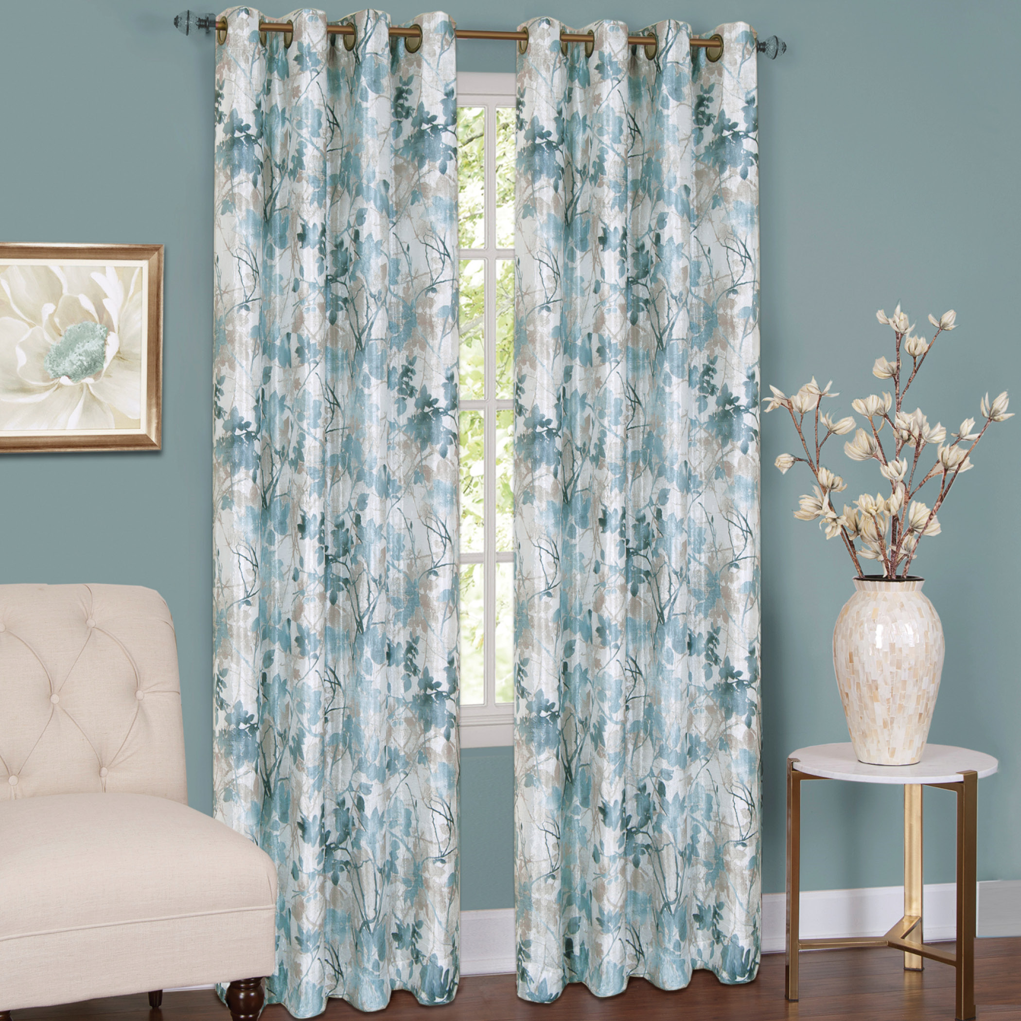 Tranquil Trees Grommet Top Insulated Room Darkening Thermal Black Out Window - Picture 9 of 13