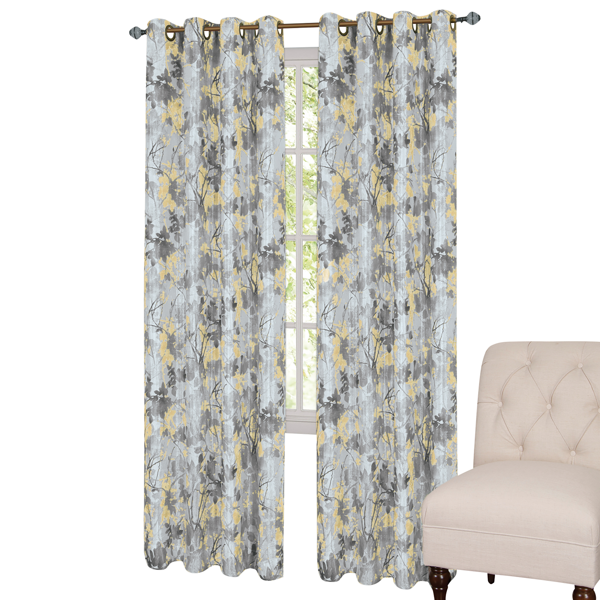 Tranquil Trees Insulated Curtain Panel Silver 50" x 84"