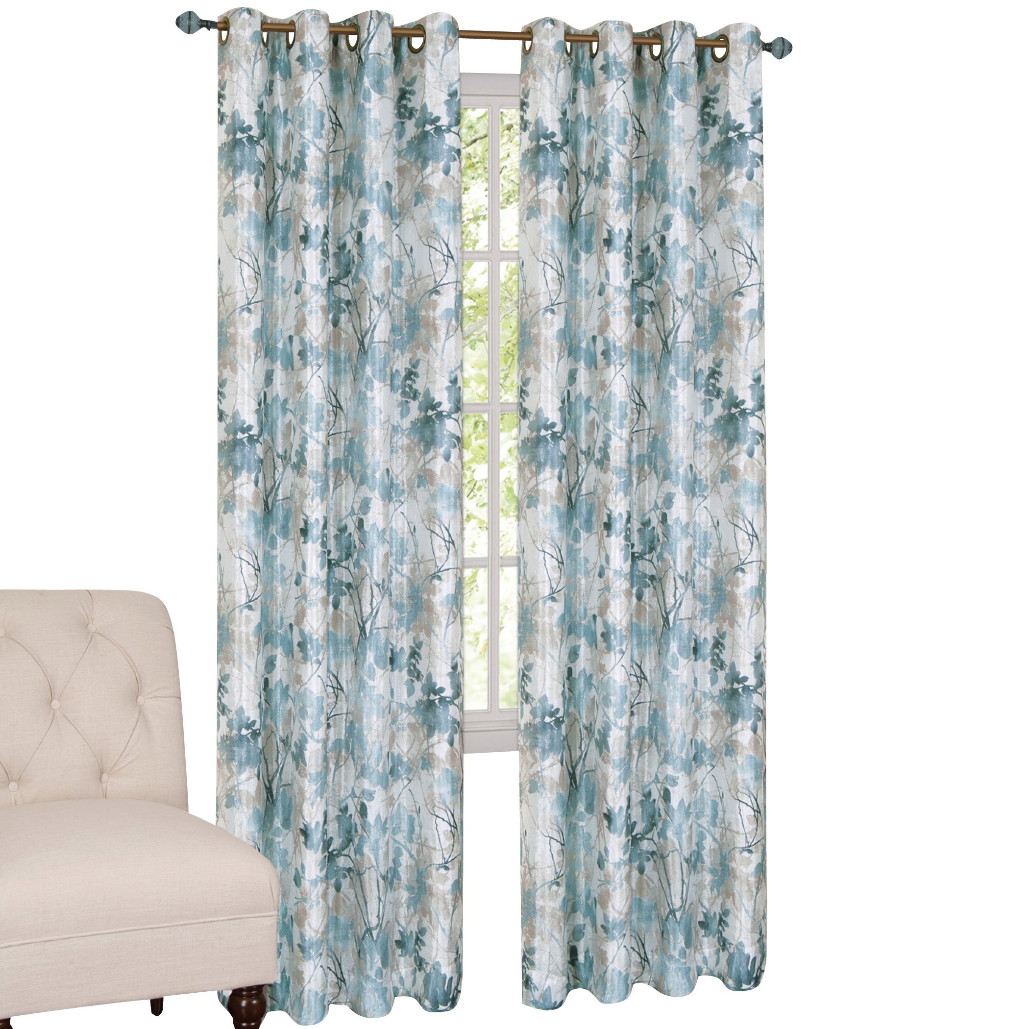 Tranquil Trees Grommet Top Insulated Room Darkening Thermal Black Out Window - Picture 8 of 13